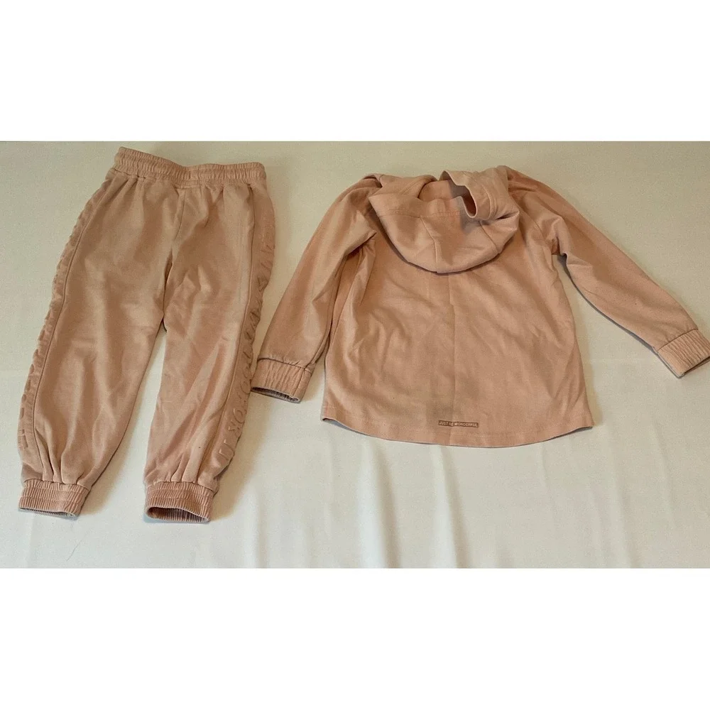 ZARA Hoodie Jogger Set Kids Size 6 Pink Excellent Embossed Rose Gold Tracksuit